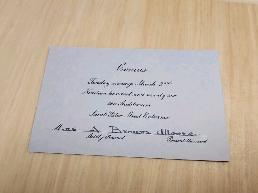 Vintage Comus 1976 Admit Card Mardi Gras Ball Krewe Favor fa9957